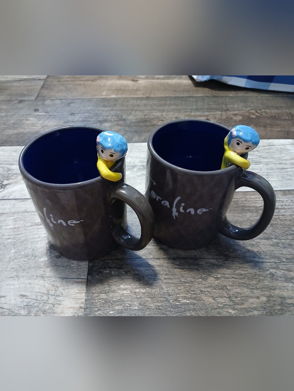 Spencer's Coraline Ceramic Mugs with Blue-Head Figurine Handles - Set of 2